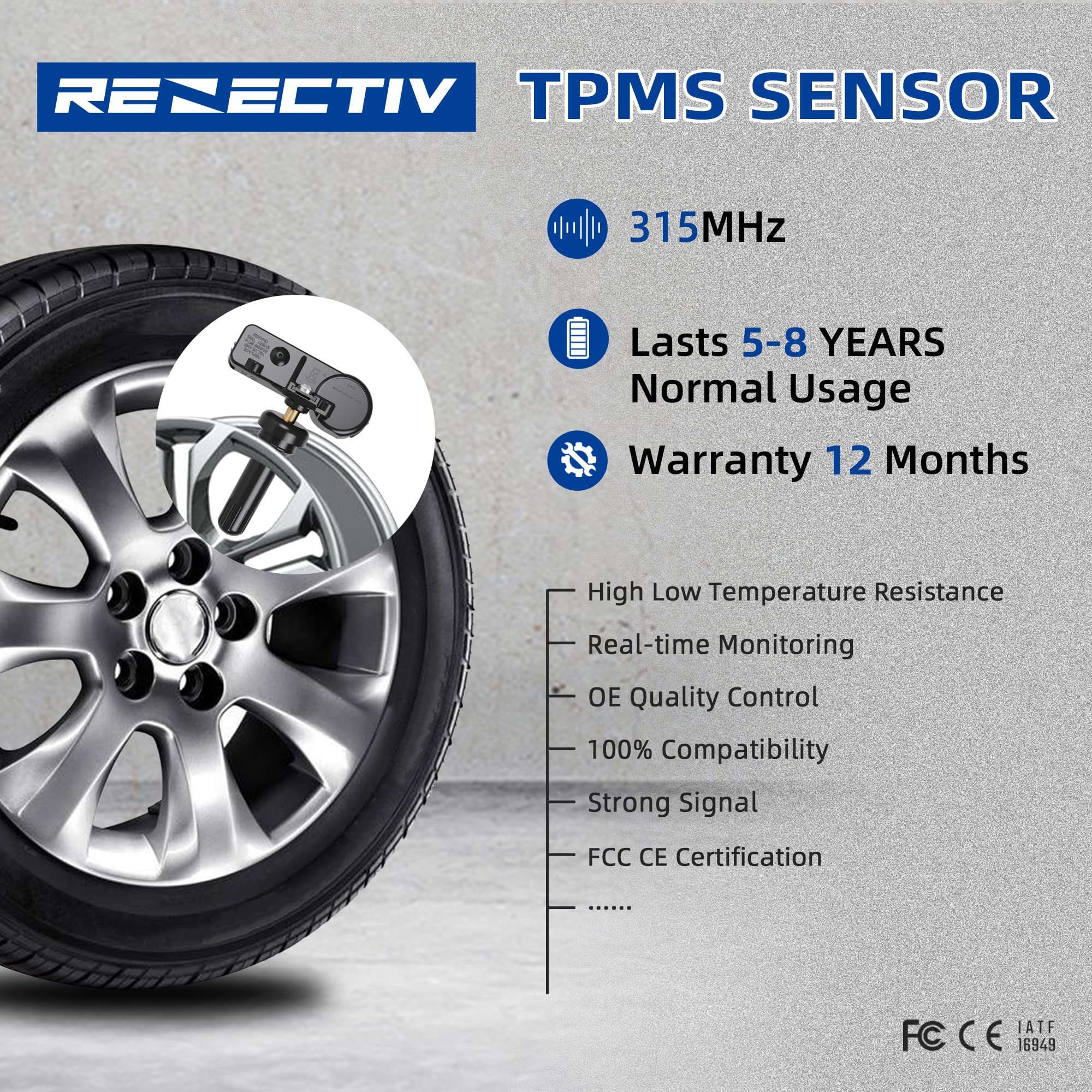 Amazon.co.jp: RENECTIV TPMSセンサーTPMS、4パック315MHzタイヤ空気圧